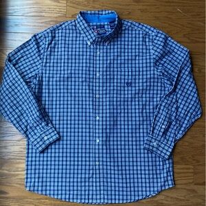 Men’s Chaps Long Sleeve Navy Check Button Down Shirt- XXL